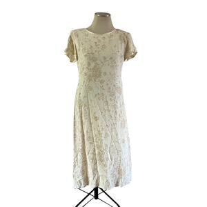 Vtg Y2K 2000s Cream Dainty Floral Cottagecore Maxi Dress Sz 8 Prairie